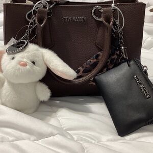 Steve Madden Chocolate Brown Handbag with Black Wallet